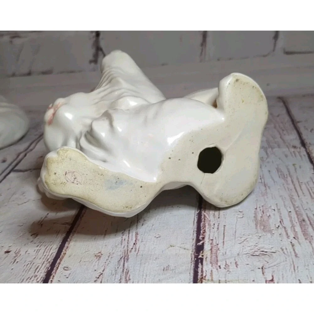 Vintage White Persian Cat Figurine Planter Blue Eyes With‎ Playful Kitten